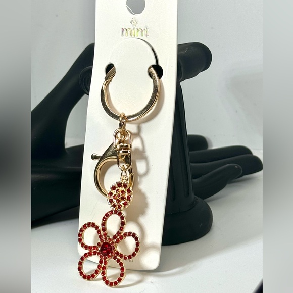 Crystal Flower Keychain Charm - Red & Gold Accent - Picture 6 of 7